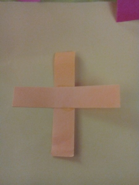 Father's Day Rock Art - take two paper strips and make a cross gluing together