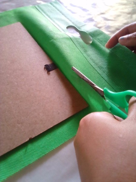 Frame of Shades for Father's Day - glue eco bag onto the cardboard frame backing - cut to fit