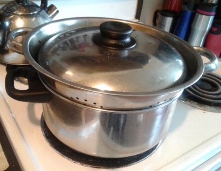 covered pan and colander