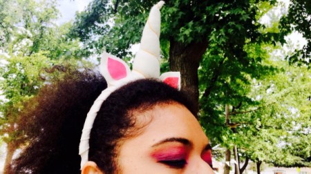 DIY Unicorn Headband - white headband on woman's head from side