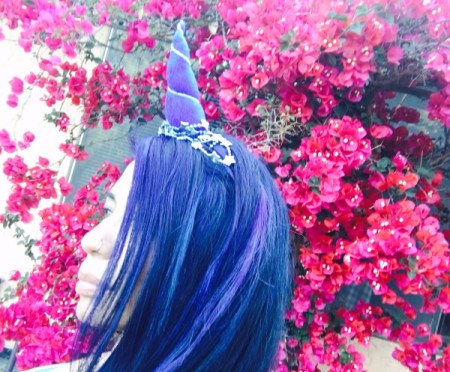 DIY Unicorn Headband - blue and purple horn with out ears, but with gold stars wrapped around bottom