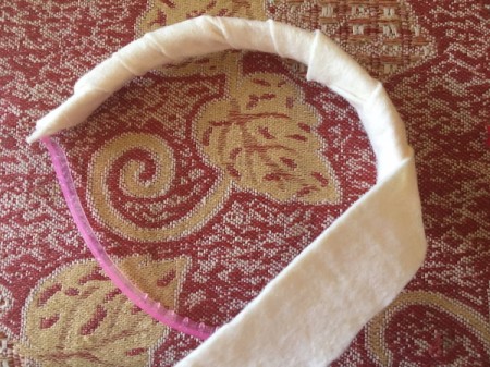 DIY Unicorn Headband - wrap felt overlapping, and adding a bit of glue as needed