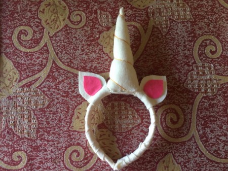 DIY Unicorn Headband - pink inner ear pieces glued in place