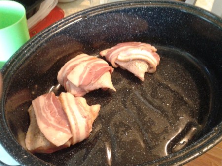 Bacon Wrapped Chicken in pan