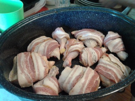 Bacon Wrapped Chicken in pan