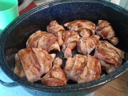basted chicken in pan