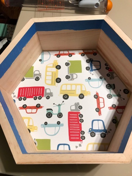 Honeycomb Hexagon Personalized Shelf - check fit paper - car and truck motif paper inside the hexagon