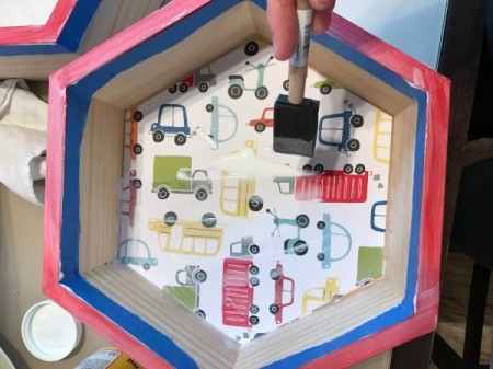 Honeycomb Hexagon Personalized Shelf - use Mod Podge to stick paper down and then apply to surface of the paper