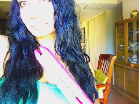 Beautifully wavy hair after being twisted and flat ironed.