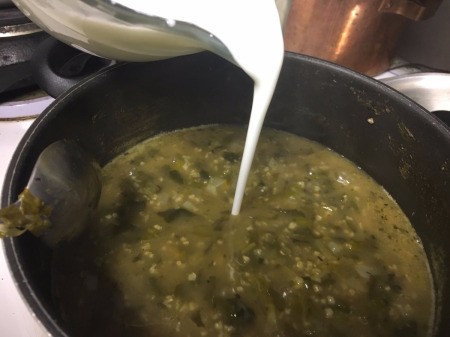 adding yogurt and water to the Soup