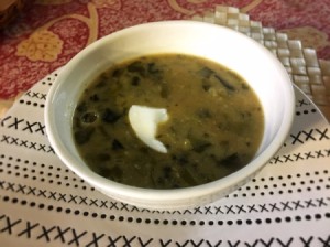 Herb and Yogurt Soup in bowl with dollop of yogurt