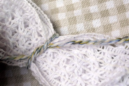 Shaggy Bow Hair Clip - turn the stack over and tie a double knot on the back