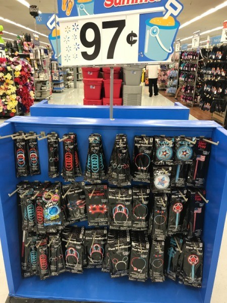 A display of 4th of July themed glow products.