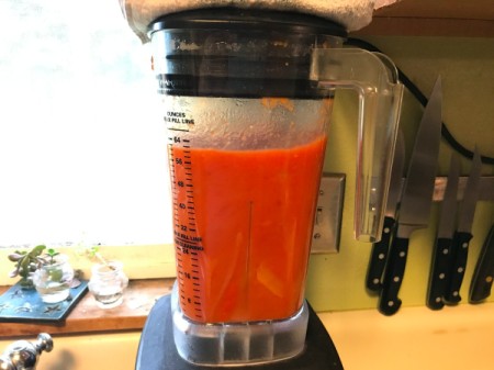 The tomato soup mixture after blending.