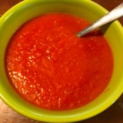 A bowl of homemade tomato soup.
