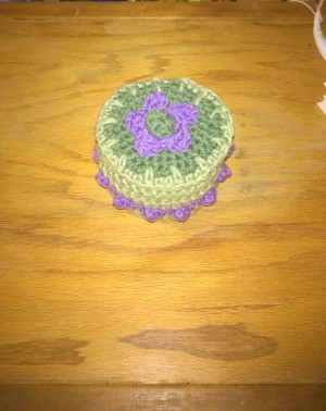 Crochet Koaster Keeper - closed box with crochet flower