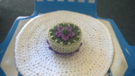 Crochet Koaster Keeper - crocheted flower atop box