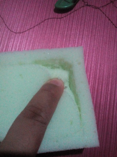 Use Foam to Line Soap Dish - foam being cut