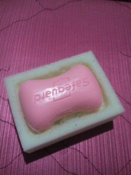 Use Foam to Line Soap Dish - bar of pink soap in foam