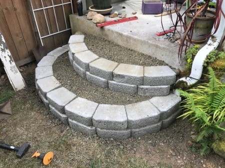 Stacked Block Stairs - second row added, gravel added and tamped