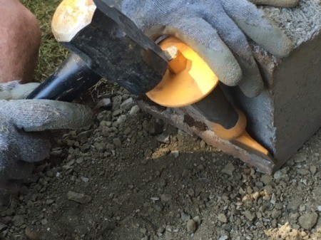 Stacked Block Stairs - using hammer and chisel to remove lip on first row of blocks