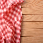 Red and white checkered tablecloth.