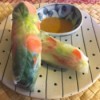 Chicken Spring Rolls with Peanut Dipping Sauce on plate