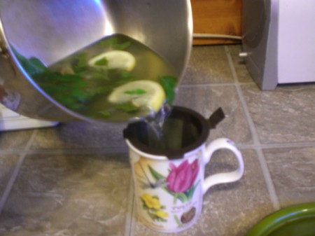 straining spearmint tea