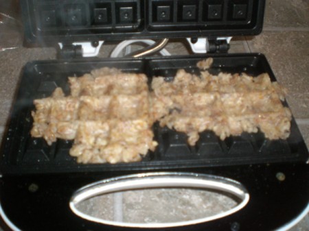 Oatmeal Waffles in waffle iron