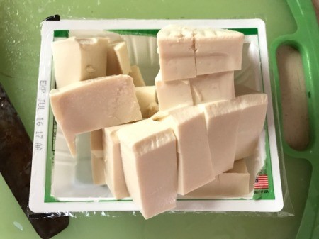 cut tofu on package