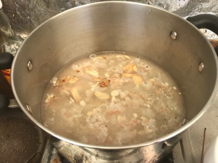 Opo Squash, Shrimp, and garlic added to water