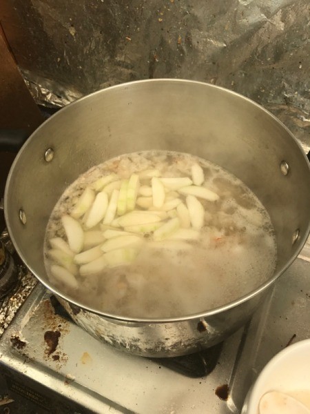 squash added to boiling water