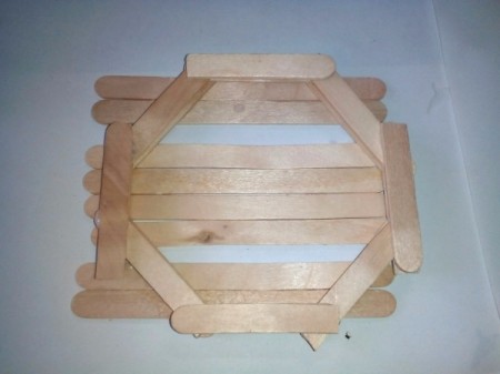 Mug Holder with Goody Compartment - begin stacking stick halves