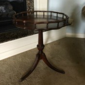Value of Mersman Table #7223 - three legged pedestal table with rail