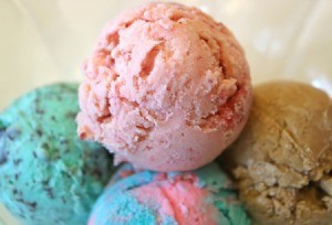 Colorful scoops of ice cream.