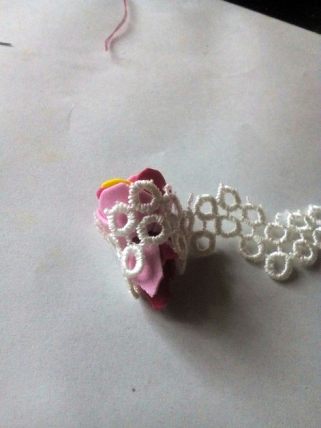 Ponytail Holder Made of Scrap Materials - wrap lace around the flower