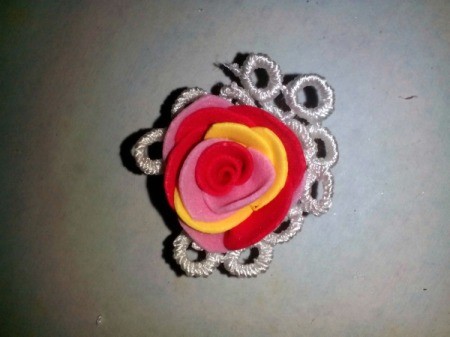 Ponytail Holder Made of Scrap Materials - lace wrapped flower