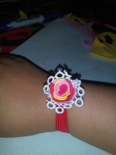Ponytail Holder Made of Scrap Materials - used as a wristband