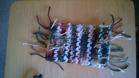 Crochet Mug Rugs - tie fringe as for an afghan