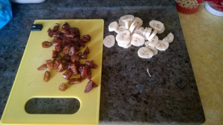 cut bananas and chopped dates