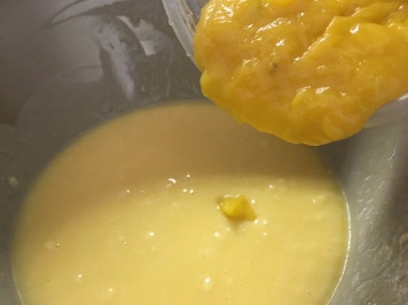 adding mango to batter