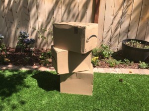 Reusing Cardboard Boxes as Outdoor Blocks - stack of Amazon shipping boxes