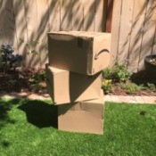 Reusing Cardboard Boxes as Outdoor Blocks - stack of Amazon shipping boxes