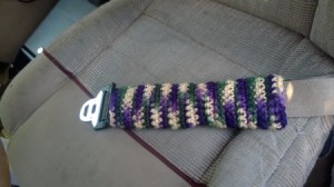 Crocheted Seat Belt Adjuster - in place on seat belt