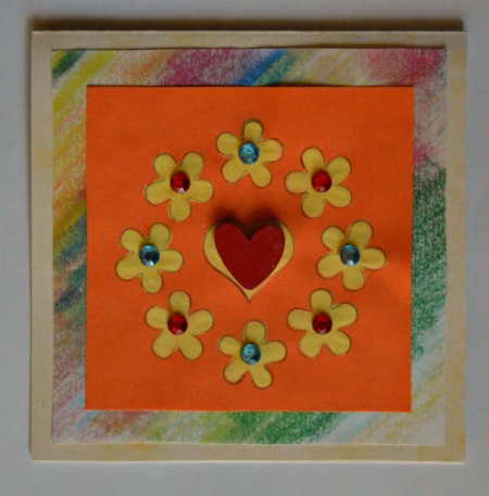 Colorful Summer Bleached Greeting Card - glue red heart to center over heart shaped area of bleached motif