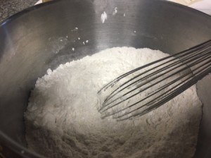 Whisking Gluten Free Flour Mix in bowl
