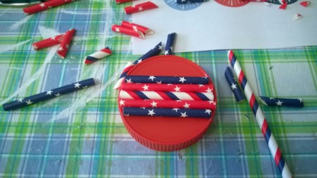 Recycled Decorative Candy Jars - decorative straws cut to fit on lids