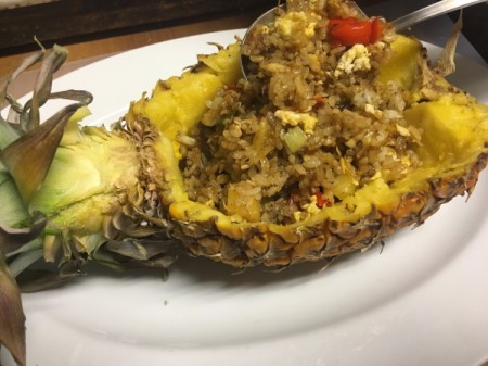 filling Pineapple with Fried Rice mixture