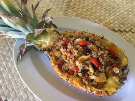 filled Pineapple with Fried Rice mixture