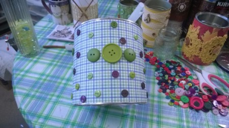 Tin Can Organizers - buttons glued in place